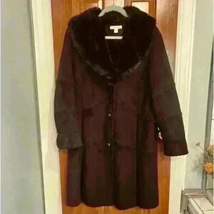 Coldwater Creek Black Faux Fur Trim Coat